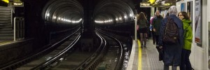 The Thames Tunnel lit up from Wapping Overground Station. Image by Vicky Flores.