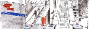 Lis Watkins sends us this sketch of Canary Wharf Tube station. More from Lis on her online sketchbook: www.lineandwash.blogspot.co.uk