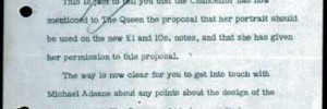 Letter dated March 1956 from HM Treasury informing the Bank that the Queen has given permission for her portrait to be used on banknotes - have you seen A Decoration and a Safeguard special display yet?