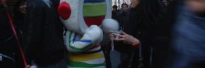 The Hong Kong TV station mascot stays warm in London