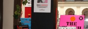 Table display of music books. See, it's not all striking miners