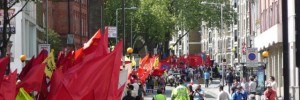 Marching along Clerkenwell Road towards the West End. Photo by Dave.