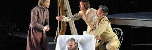 Classic "overheard" comedy in Much Ado About Nothing at Regent's Park Open Air Theatre. Photo by Alistair Muir