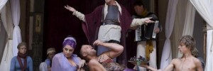 Pandarus (Matthew Kelly) with Paris and Helen and their entourage of cute young boys. Photo by John Tramper