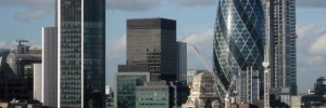 The new Heron Tower peaks out from behind the Gherkin, in this view from Tower Bridge balcony.