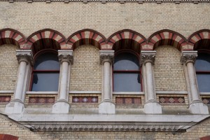 Close up of the windows at Abbey Mills.