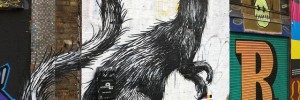 18866_ROAFoundry Weasel? Stoat? We confess, we were off sick the day they covered Mustelidae identification at school. In any case, it's another fine piece by Roa, on the outside of the doomed Foundry building in Shoreditch.